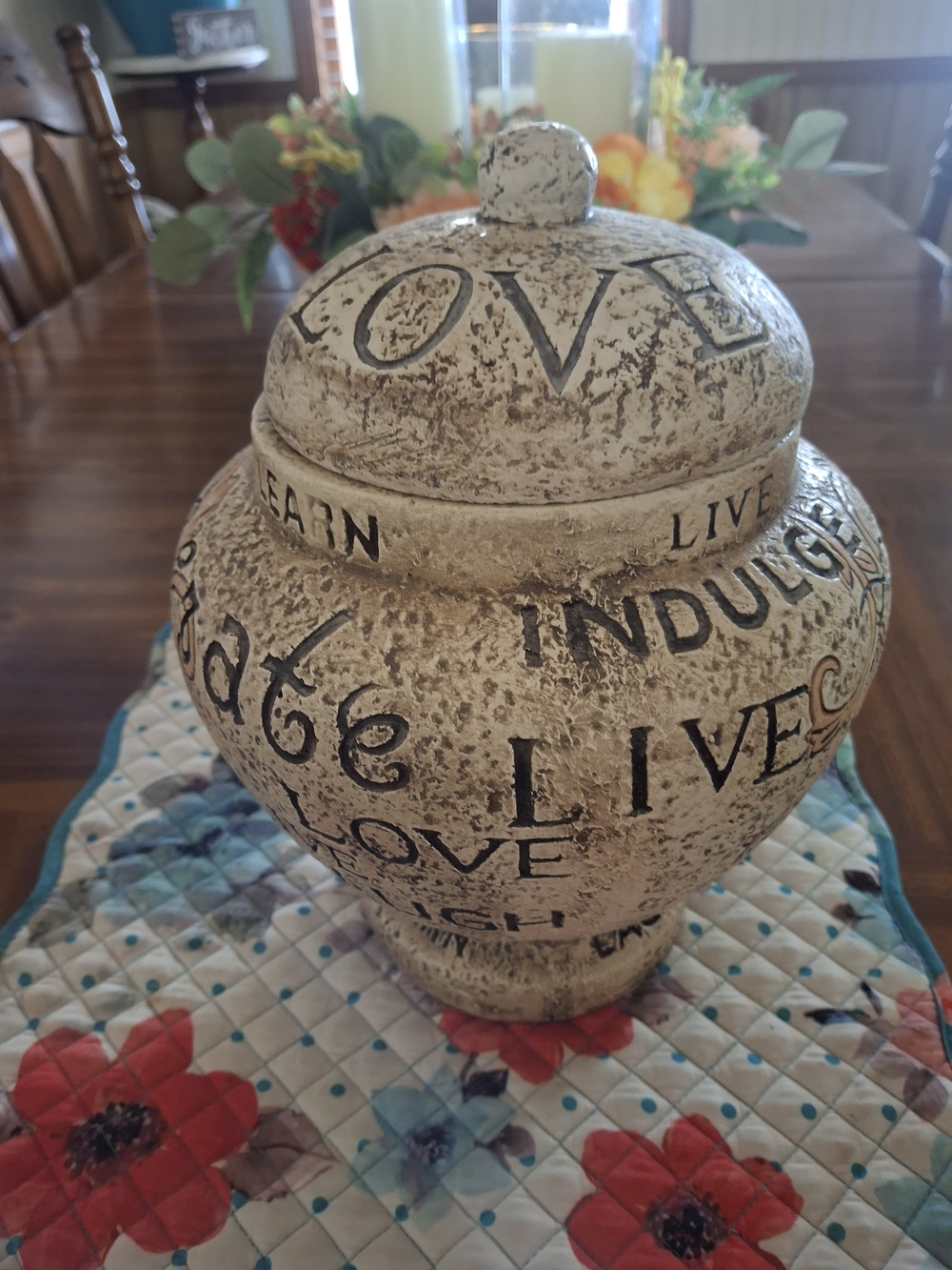 Rustic, Roomy Word-Accent Decorative Ceramic Jar - Farnhouse Theme